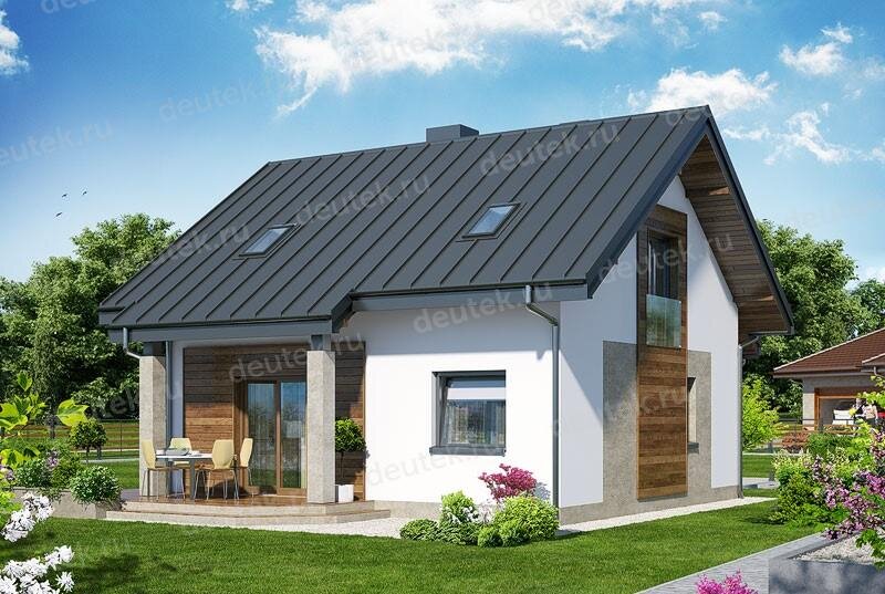 Проект дачного дома 113 м2 из газобетона с мансардой и террасой -  DTA100131
