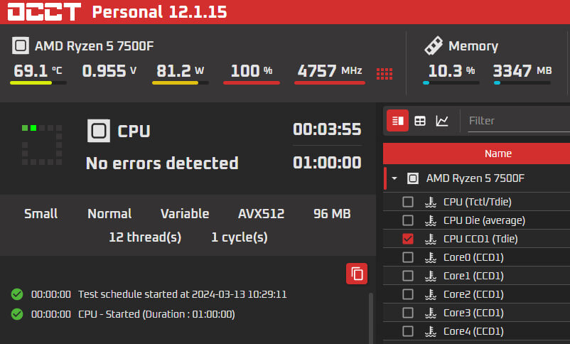 OCCT small cpu - снеговик 6 трубок