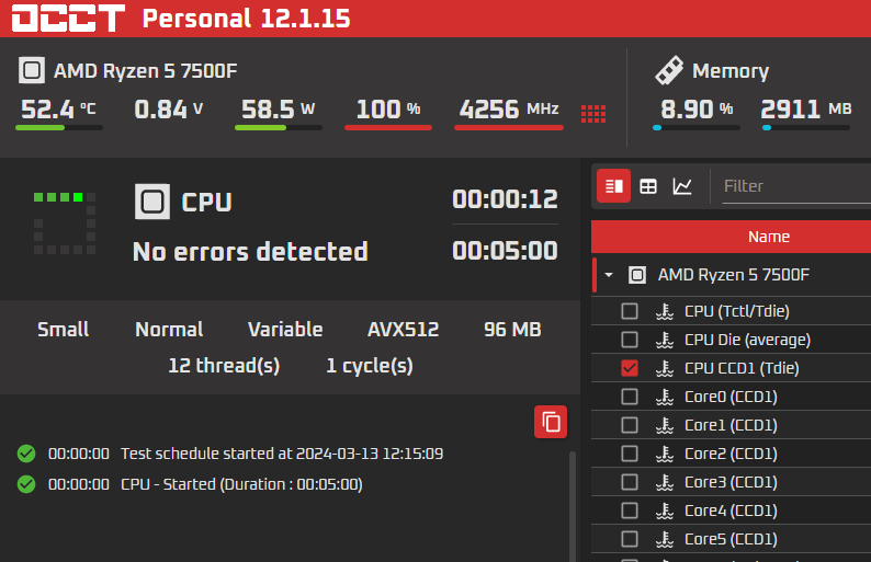 Тесты проходили на открытом стенде для замера производительности в RandomX и постоянной нагрузки OCCT. 4225mhz = 0.85v
4500mhz = 0.9v
4700mhz = 0.97v похожий результат на 7700
4875mhz = 1.-5