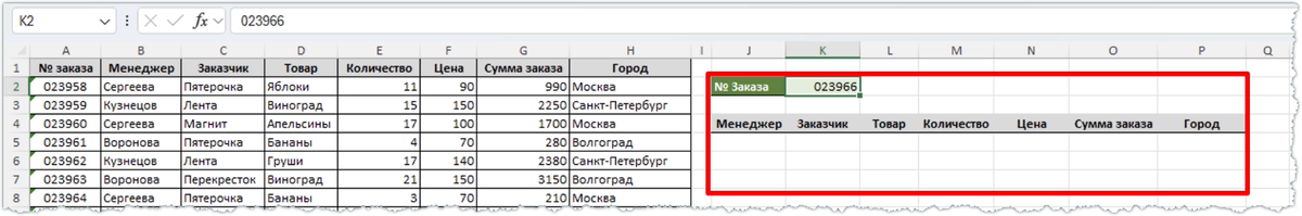 Отчет по конкретному заказу
