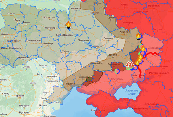 Актуальная Интерактивная карта боевых действий на Украине (СВО). Уточнения на 12 марта 2024 года.