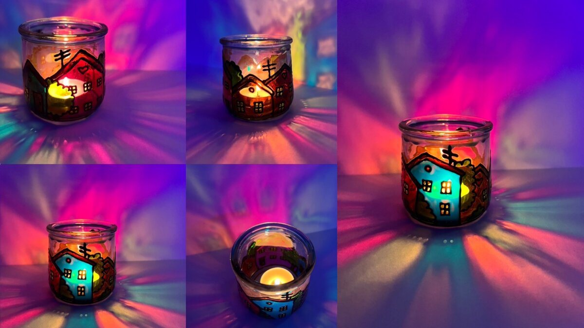 Подсвечники «Домики» в темноте