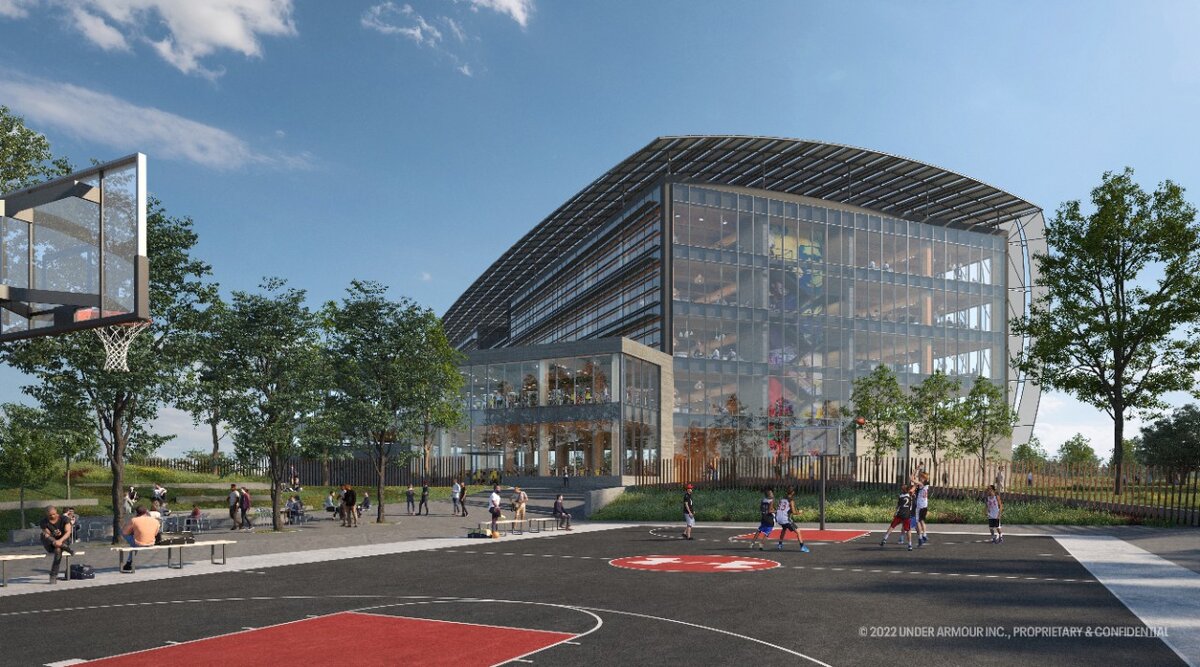 На фото: Штаб-квартира компании Under Armour, Балтимор 
Новая штаб-квартира компании воплощает в себе стремление к экологичности и эффективности благодаря использованию низкоуглеродных материалов, солнечной и геотермальной энергии на объекте, а также стратегии проектирования "чистый ноль" (стратегия, при которой количество производимых парниковых газов или углерода и количество удаляемых из атмосферы выбросов остаются равными).
Источник: about.underarmour.com
