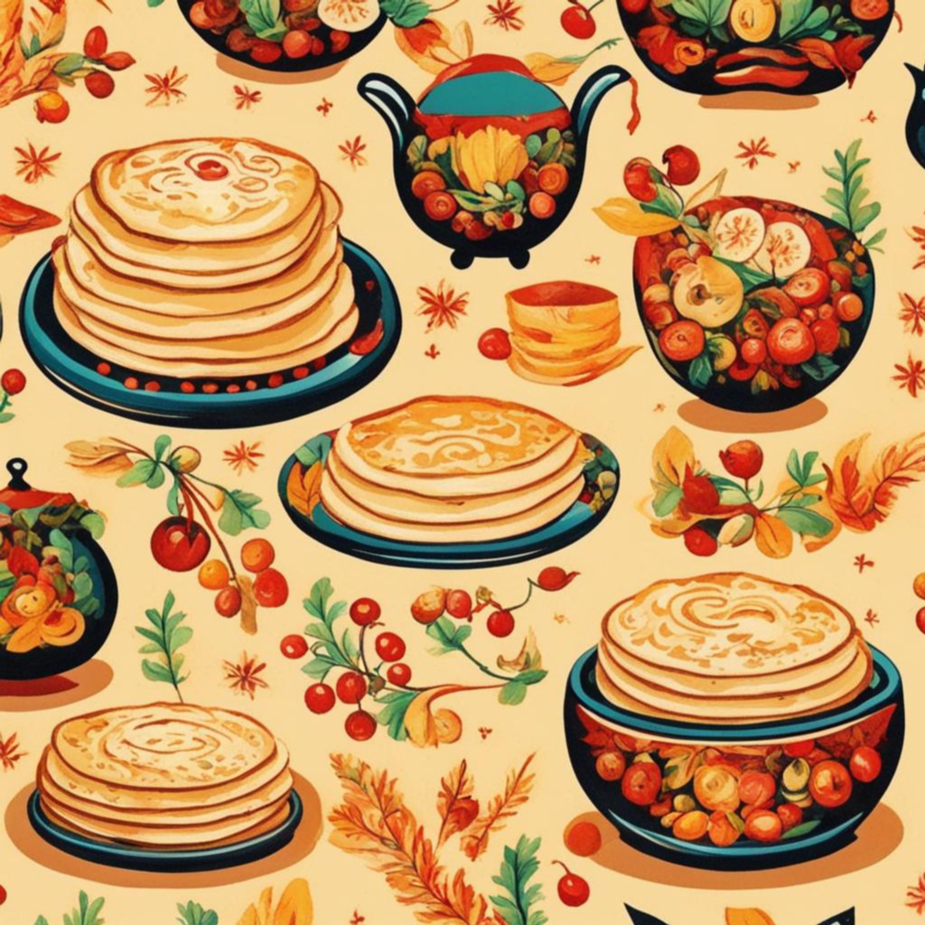 Масленица, блины, в стиле  Folk art узор (мультфильм)