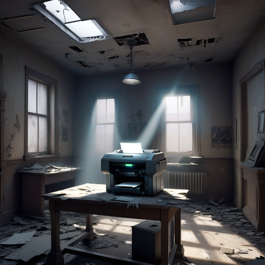 Таинственный заброшенный дом с принтером :) работа ИИ.