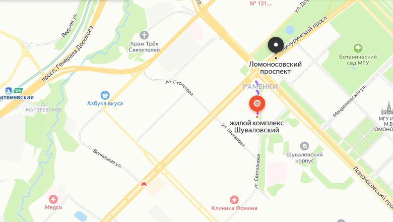Ближайшая станция метро на карте рядом с ЖК «Шуваловский»