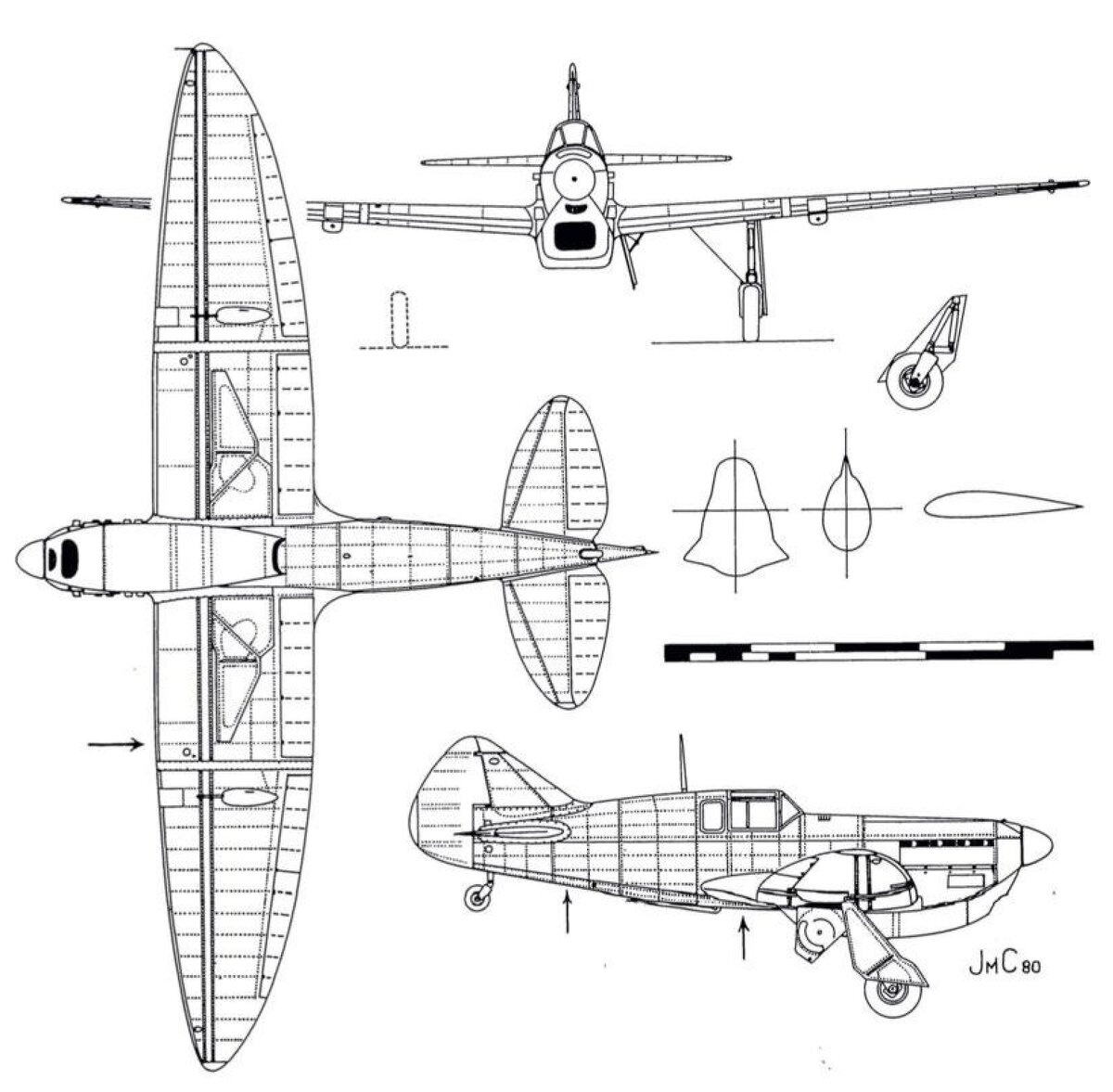  прототип D.513-01 с новым капотом двигателя. Рисунок J.M.G.80