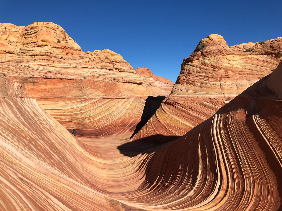 Песчаные дюны в самом труднодоступном Национальном парке США The Wave. 
Арисона, США