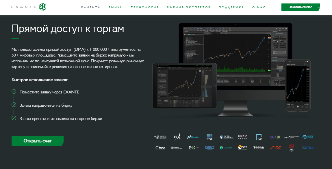 Торговля с брокером Exante