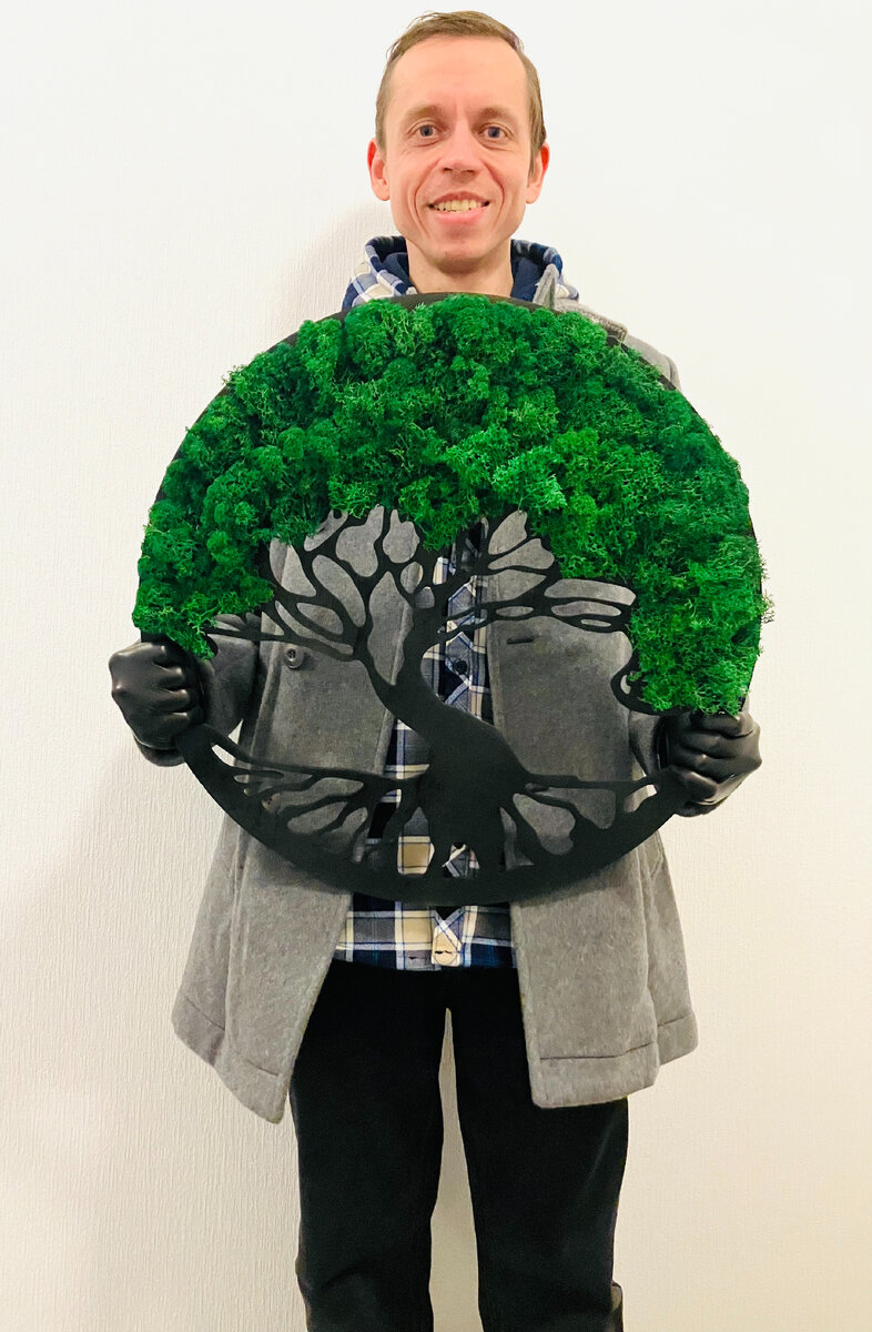 🔥 ПАННО-КАРТИНА ДЕРЕВО ЖИЗНИ 50 СМ ЧЕРНАЯ РУЧНАЯ РАБОТА ИЗ СТАБИЛИЗИРОВАННОГО МХА 🔥