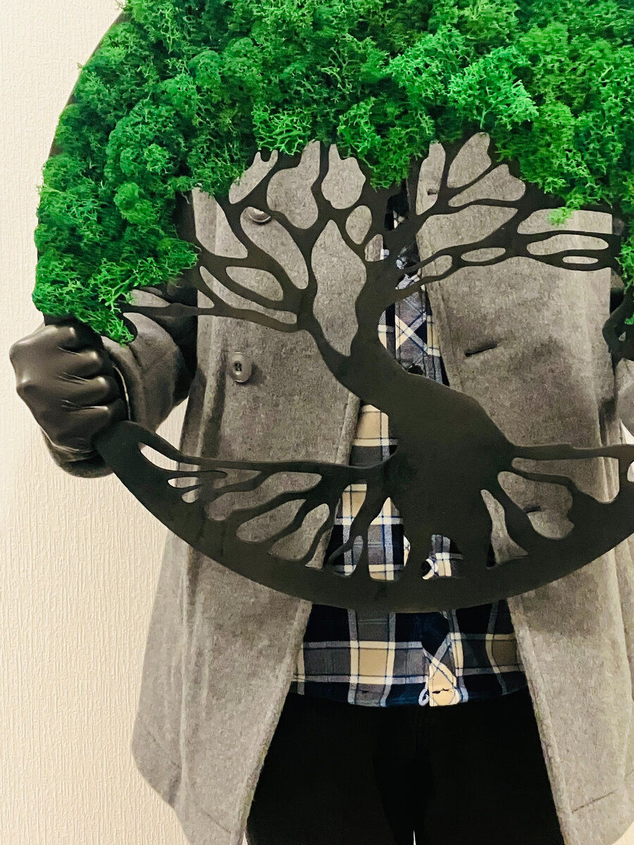 🔥 ПАННО-КАРТИНА ДЕРЕВО ЖИЗНИ 50 СМ ЧЕРНАЯ РУЧНАЯ РАБОТА ИЗ СТАБИЛИЗИРОВАННОГО МХА 🔥