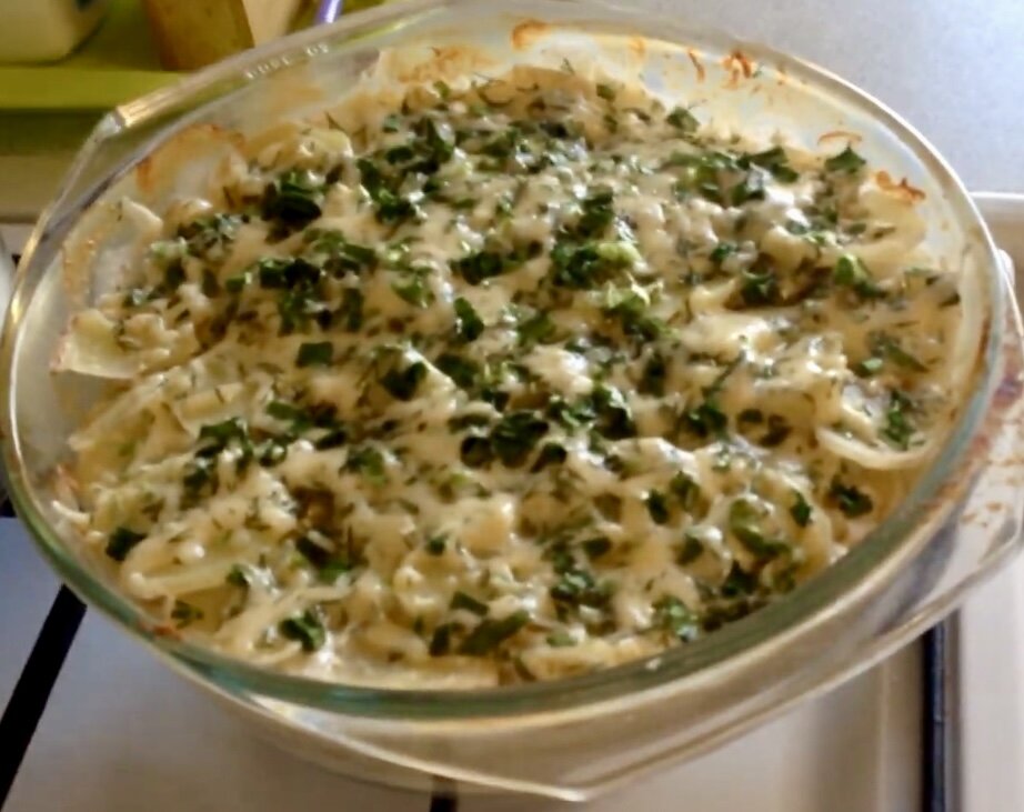 Запеканка в духовке  с фаршем и грибами 