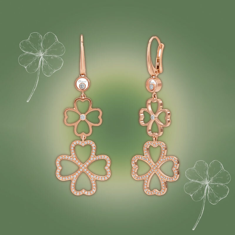 Серьги Chopard Happy Clover из розового золота с бриллиантами