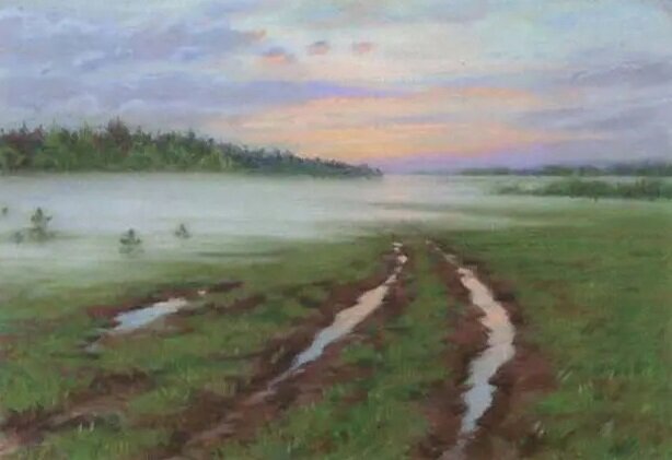 Проселок в тумане. Пастель. 2002, 31×40 см
