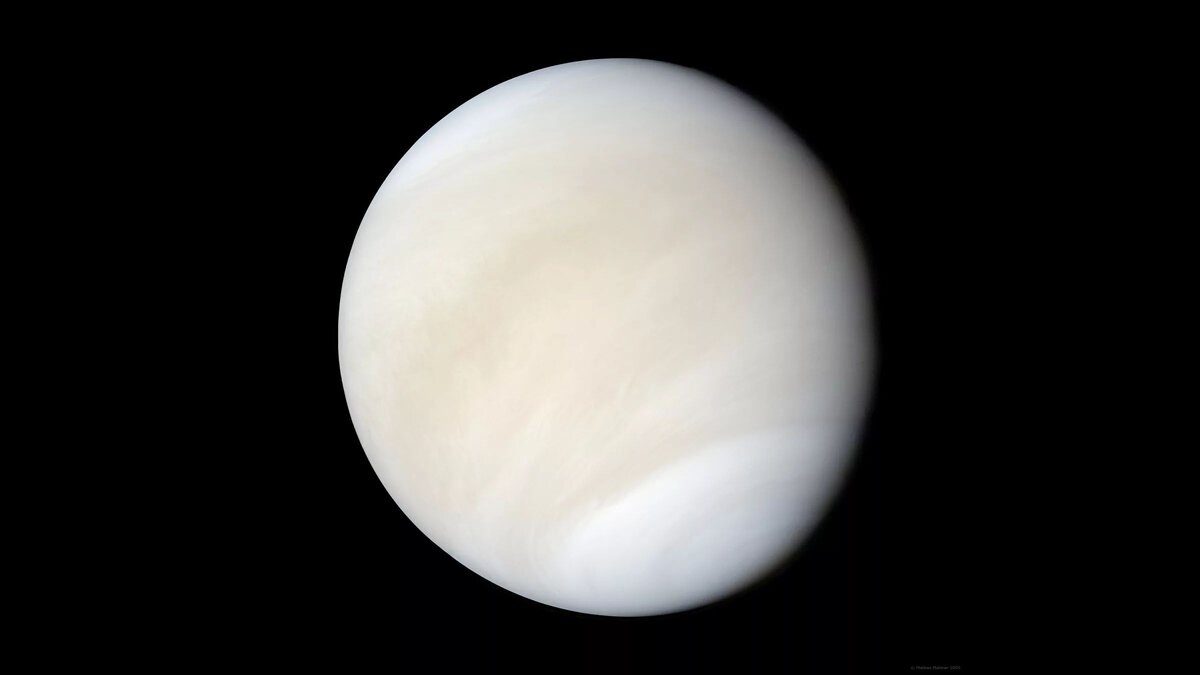 Общий вид Венеры, созданный с использованием изображений космического корабля НАСА «Маринер-10».