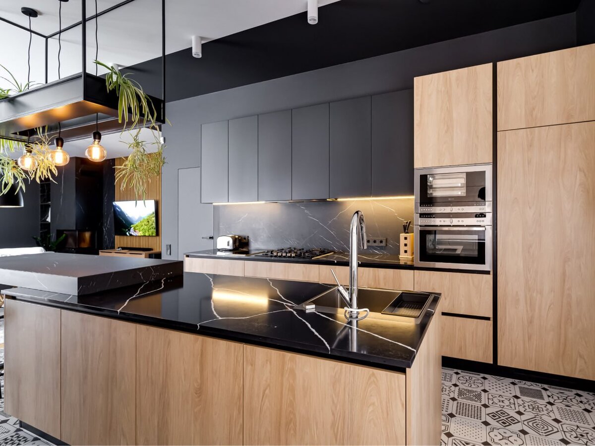 Функциональный остров с мойкой и посудомойчной машиной