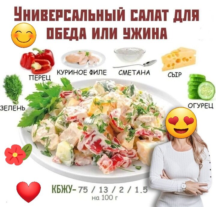 ✔️ ИНГРЕДИЕНТЫ: • Куриное филе отварное - 100 г • Огурец - 50 г • Болгарский перец 50 г • Сыр твердый с низкой жирностью-30 г • Зелень - по вкусу • Сметана 10% или греческий йогурт - 50 / 70 мл •...