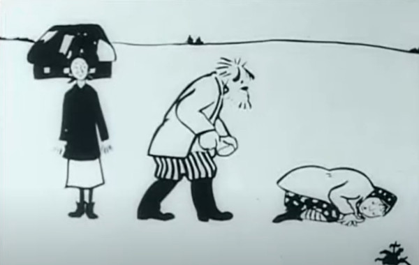 Кадр из мультфильма "Грозный Вавила и тётка Арина" (1928)