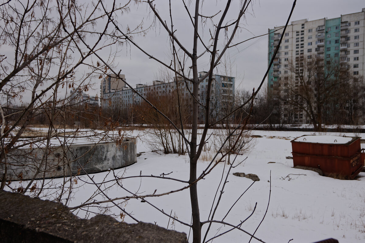01. Какой-то пустырек в Черемушках (которые район, а не историческая местность в Академическом районе), зимний мрачный день, на пустырь безмолвно взирают дома серий II-49 и П-3.