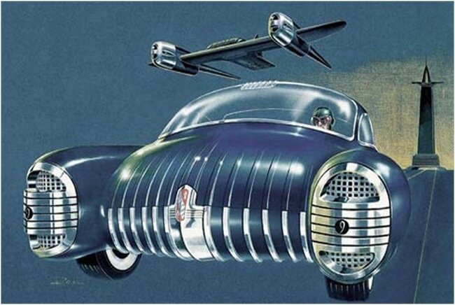 1. Эскиз Dual Pontoon Buick - автомобиля будущего. Дизайнер: Артур Росс, 1940.
