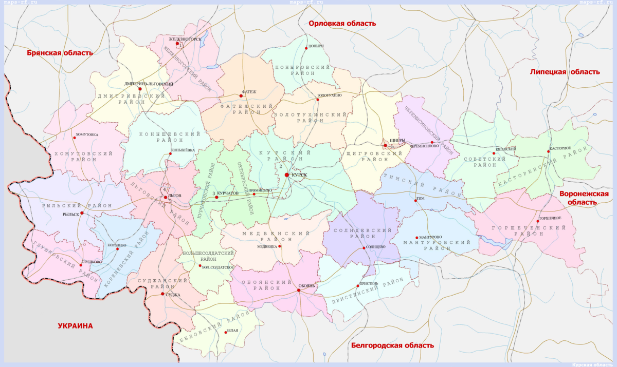 Карта курской обл подробная с населенными пунктами. Курская область на карте.