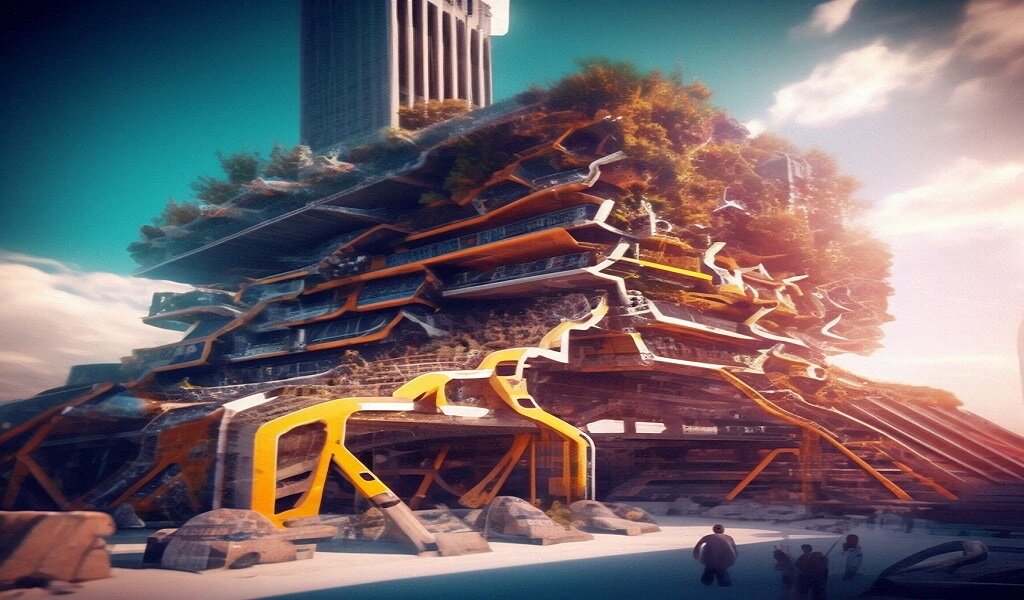 Сгенерированное нейросетью изображение по запросу "искусственный интеллект в строительстве".