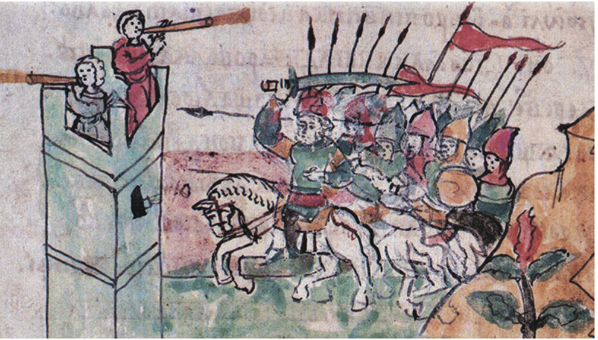 Подступ к городу Переяславцу (по одной из версий, так назывался Великий Преслав) и его взятие Святославом. Миниатюра из Радзивилловской летописи. XV в.