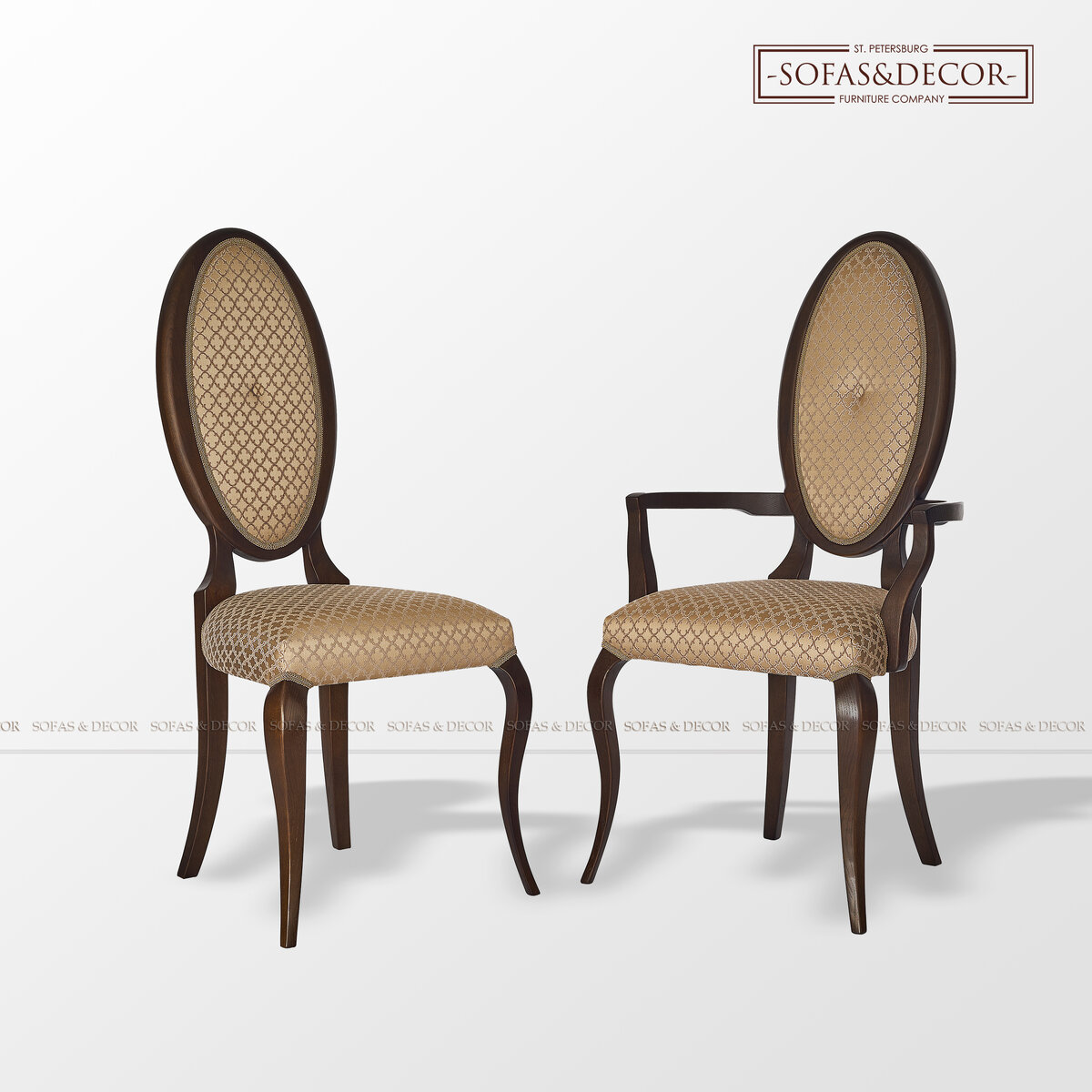 Классические формы, изящные линии и фактурная обивка этих стульев отлично смотриться в роскошном интерьере неоклассики.