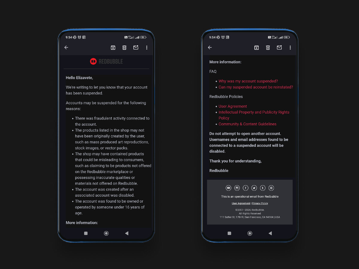 Оригинальное письмо от Redbubble