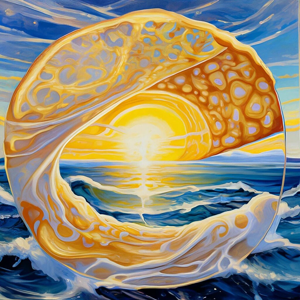 Фото создано с помощью нейросети Шедеврум. 💙💚Блинное солнце морей @zenhog_in_fog