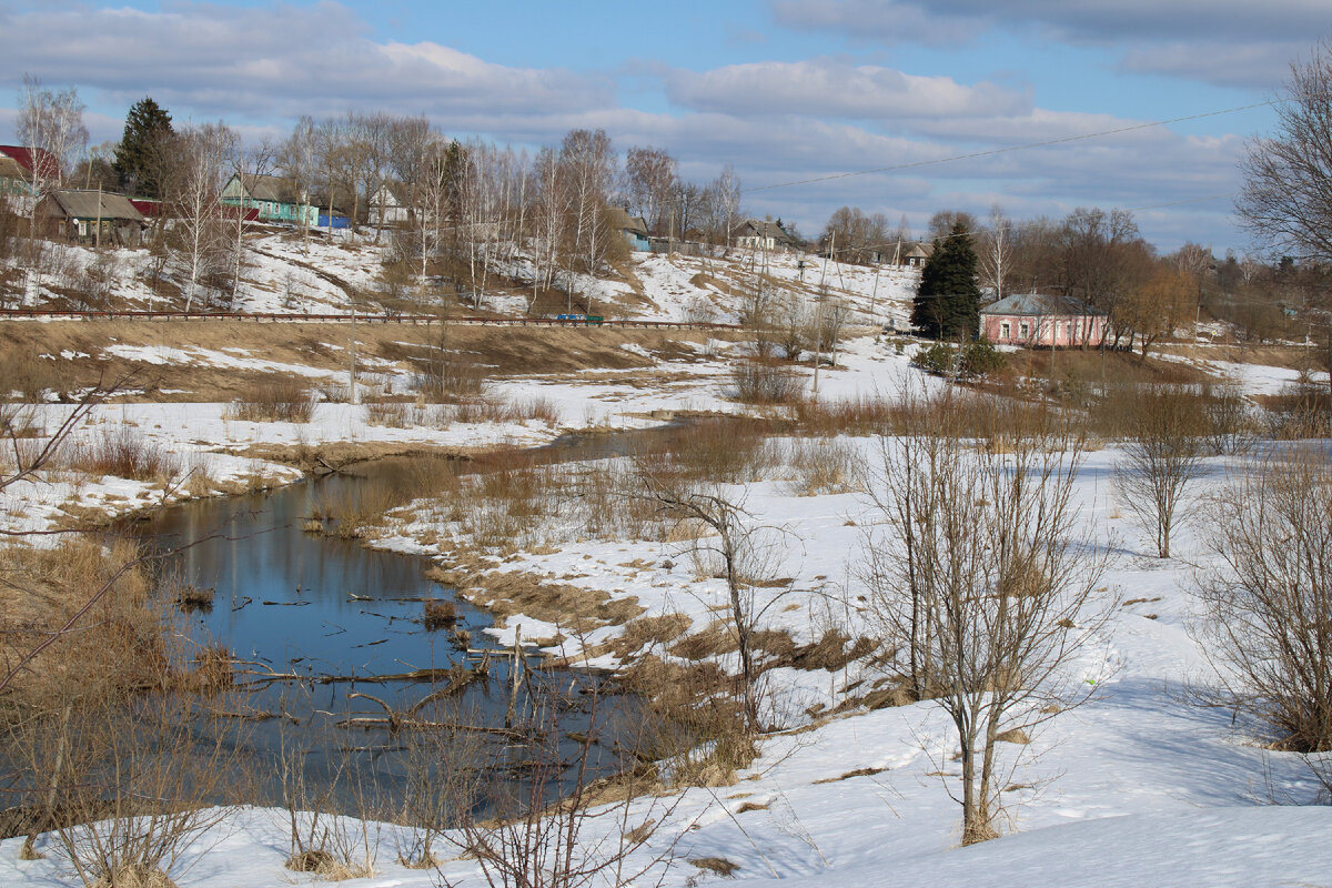 Окрестности усадьбы, вдали справа - бывшее здание волостной управы, выстроенной из кирпича тютчевского дома. 