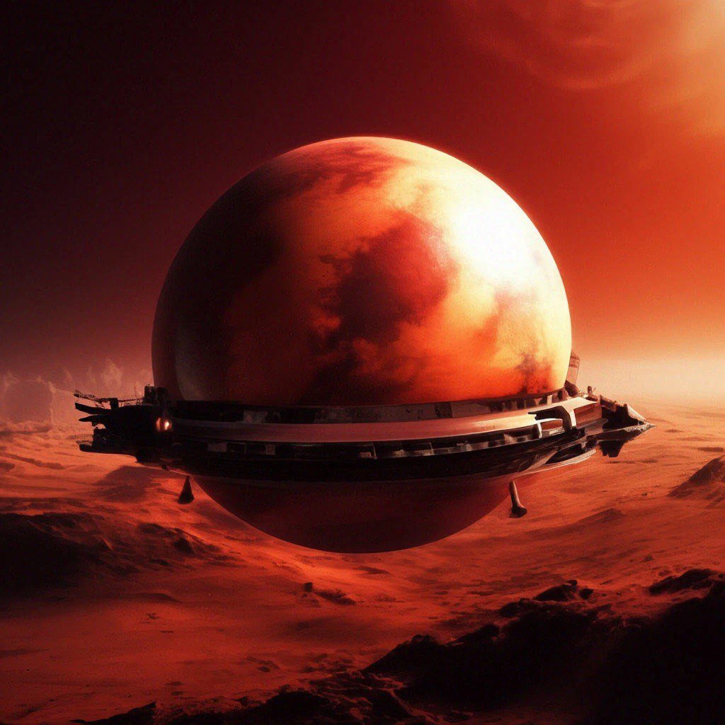Космический корабль, похожий на красную планету.