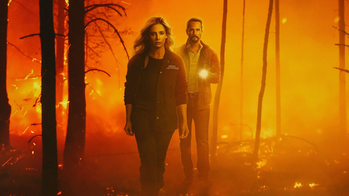 Промо-постер сериала "Волчья стая". Кристин Рэмси (Сара Мишель Геллар) и Гаррет Бриггс (Родриго Санторо).