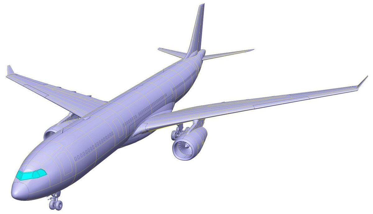 Всё-таки 335 пассажиров - это вполне себе приличная деревенька! И вся вот эта деревенька умещается в такой  красотинушке!
 Компьютерные рендеры новой модели от "Звезды" - Аэробус А-330-300 в масштабе 1/144