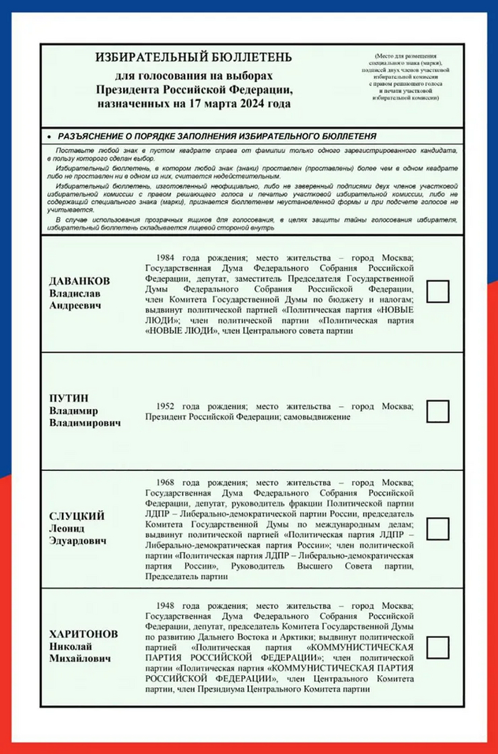 Бюллетень с 4 кандидатами