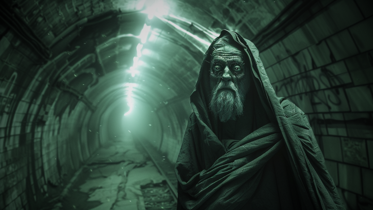 Старец в московский туннелях метро.