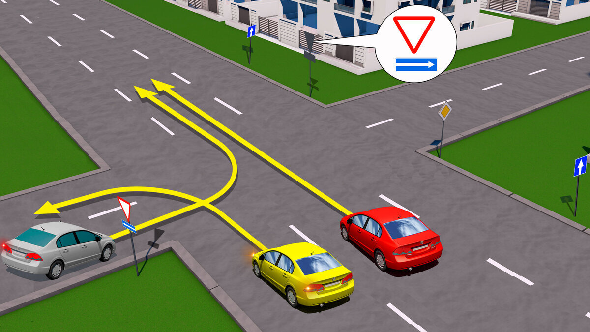Друзья здравствуйте. Очередная задача ждёт Вас.  Перекрёсток.  Дорога с одностороним движением. С двух сторон подъехали к перекрестку серый, жёлтый и красный автомобили.
