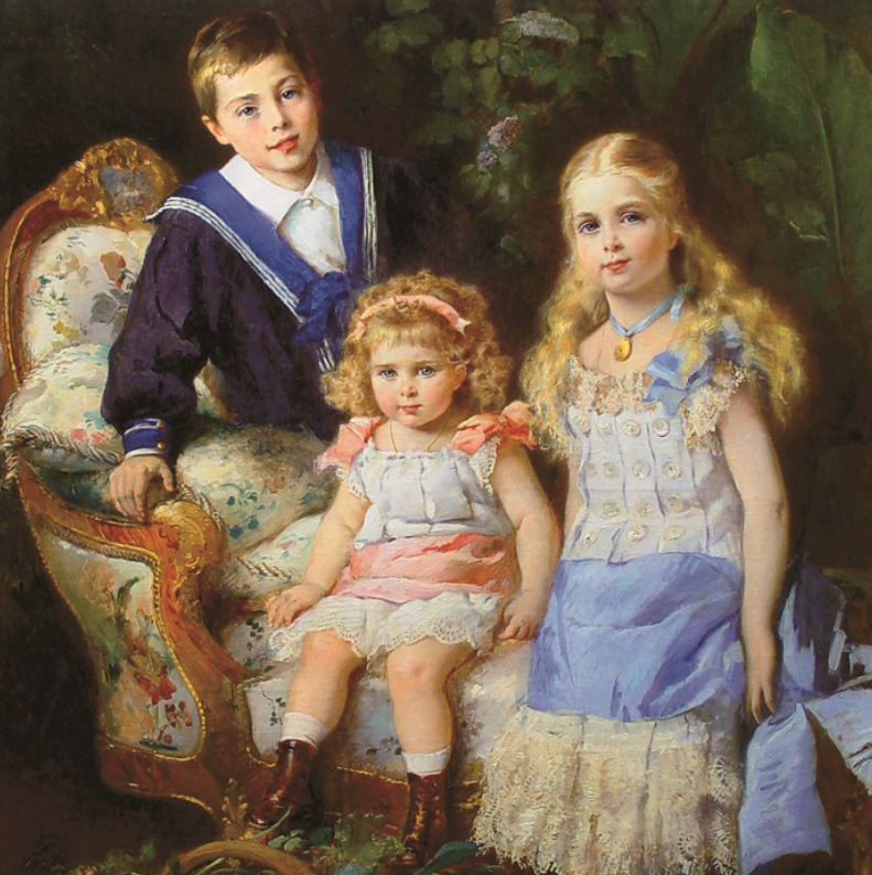 Внебрачные дети Александра Второго. Георгий, Ольга и Екатерина Юрьевские. Худ. К.Маковский