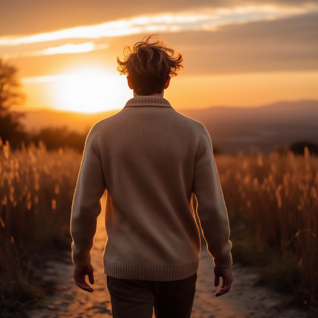 Мужчина уходящий в закат - разрыв отношений приписываемый "проклятию" подаренного свитера