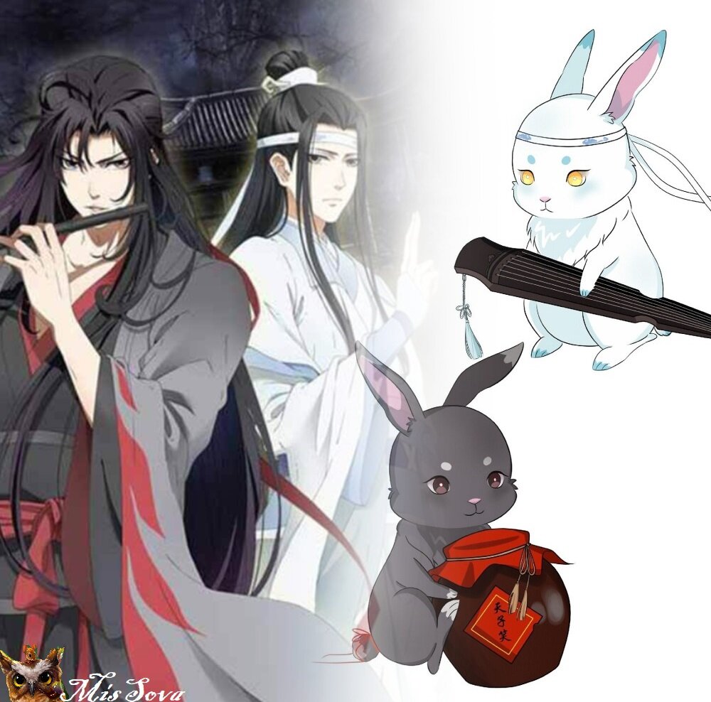 "Магистр..." стал настолько популярным, что по нему не только выпустили книгу, но еще и сняли мультик и сериал. Мультик активно смотрю, до сериала руки не дошли. Кролики в этой истории - наше все. Но спойлерить о них не буду. Коллаж автора