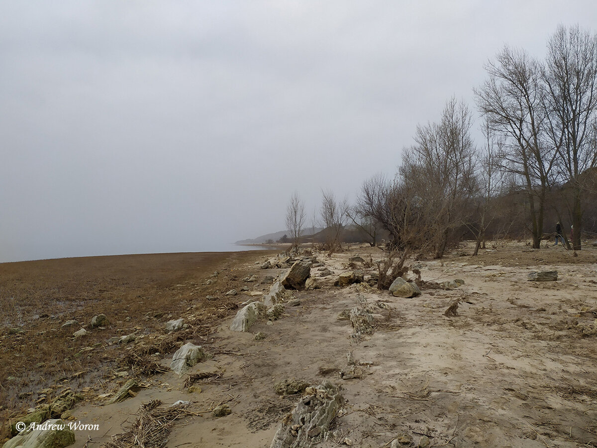 Фрагмент песчано-каменистого пляжа у тополиной рощи, где и происходил праздник Масленицы. Территорию мы убрали, от мусора почистили, и за собой ничего не оставили