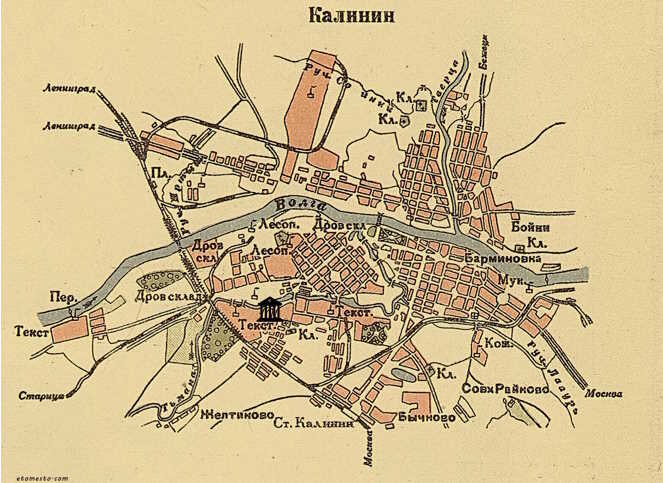 Карта Калинина 1933 года с отметкой местоположения будущего Дворца пионеров (сайт etomesto)