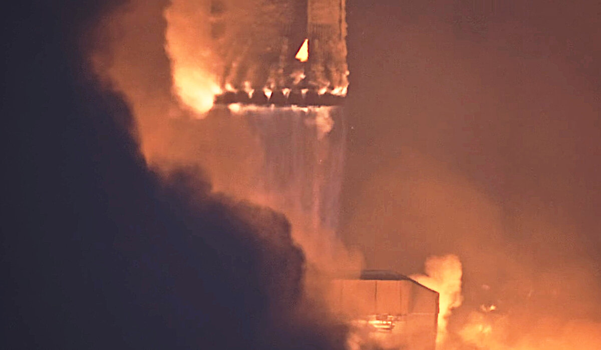 Старт прототипа Starship 14 марта 2024 года, кадр из видео из открытых источников