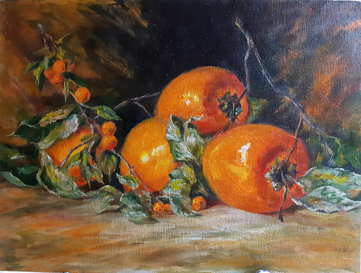 картина с хурмой, 30*40 см, холст на картоне, масло