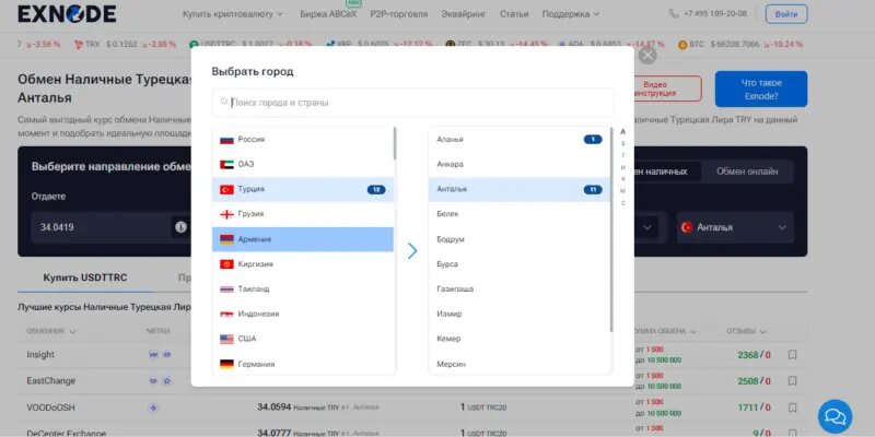 Мониторинг обменников наличных на usdt в Турции