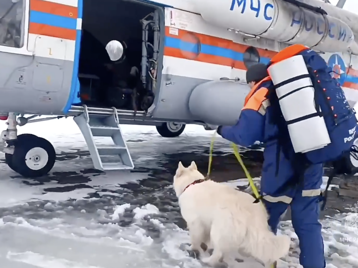    Вертолет Ми-8 МЧС России перед вылетом в район перевала Красноармейского на Камчатке© МЧС России/Telegram