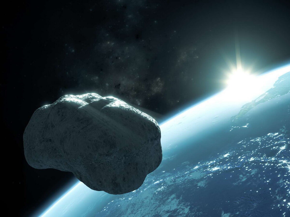 Астероид Апофис на фоне Земли