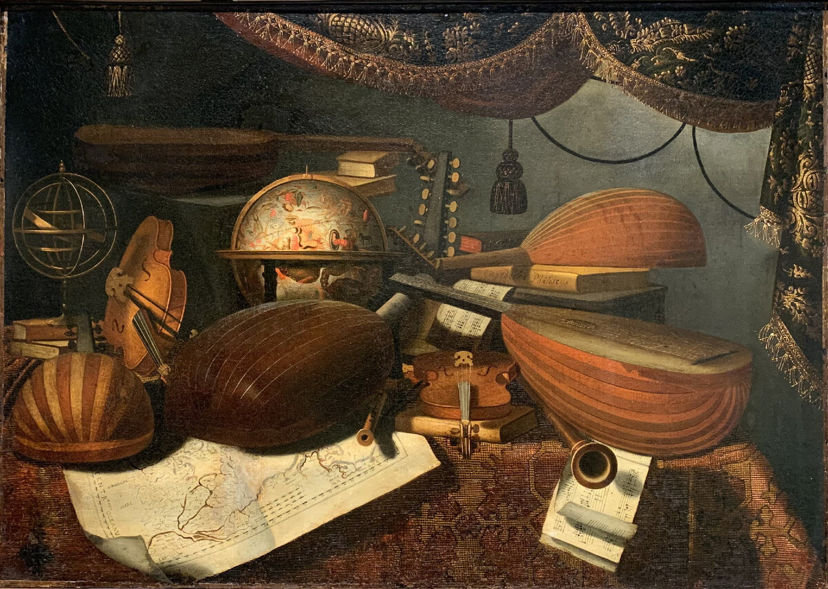 Бартоломео Беттера Натюрморт с музыкальными инструментами, нотами, глобусом и картой