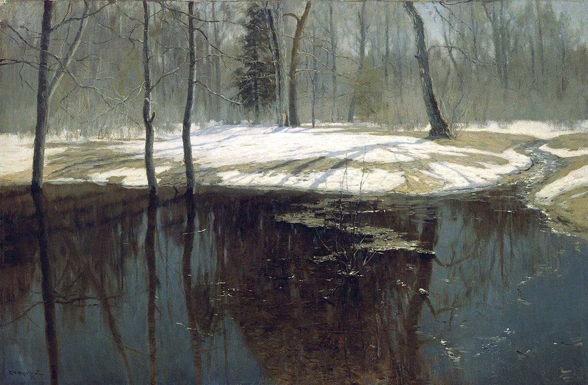 "Весенняя вода", 1898 Холст, масло. 78 x 121 см. Государственный Русский музей, Санкт-Петербург
Жуковский Станислав Юлианович
