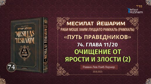 (74) (26.10) Месилат Йешарим | Урок 74 | Глава 11.20 | Очищение от ярости и злости (2)